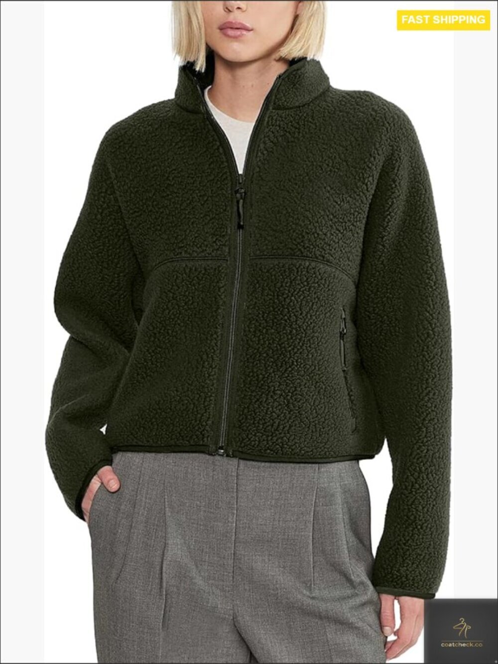 Long Sleeve Sherpa Fleece Jacket Zip Up Cozy Coat with Pockets